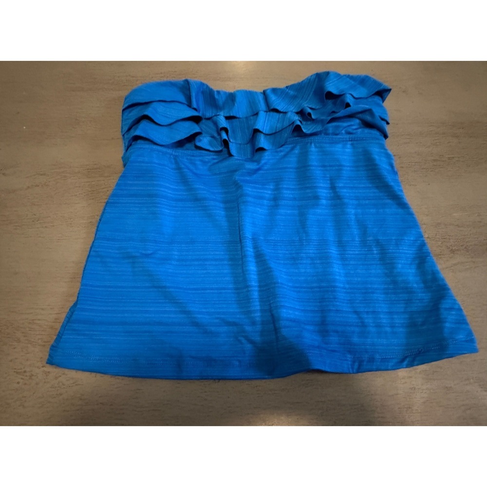 Mossimo Blue Ruffle Strapless Tankini Top Bandeau Swimwear Medium
